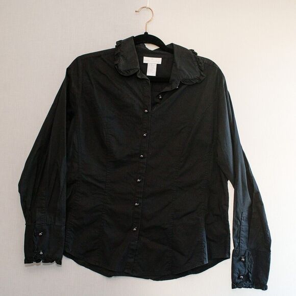 Soft Surrounding PL black button down shirt office business casual Goth Witchy - Picture 2 of 5